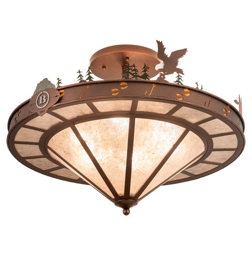 Meyda Lighting Boulders 32" 6-Light New Copper Vein Personalized Semi-flush Mount Light With Amber Mica & Silver Mica Shade Glass
