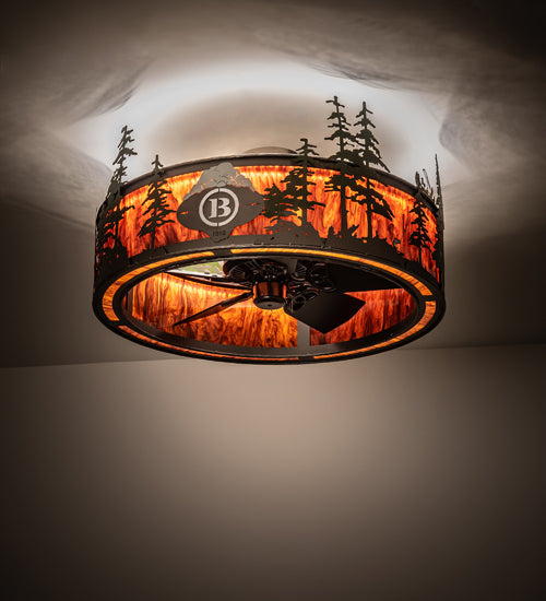 Meyda Lighting Boulders 37" LED Oil Rubbed Bronze Personalized Chandelier With Amber Madura Idalight Shade and Fan