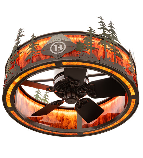 Meyda Lighting Boulders 37" LED Oil Rubbed Bronze Personalized Chandelier With Amber Madura Idalight Shade and Fan