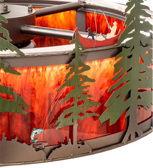 Meyda Lighting Boulders 37" LED Oil Rubbed Bronze Personalized Chandelier With Amber Madura Idalight Shade and Fan