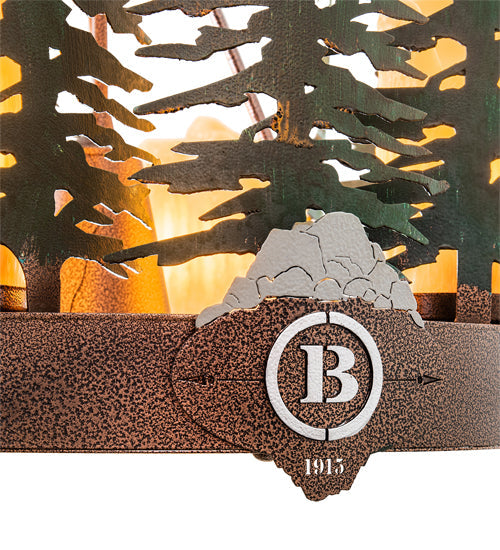 Meyda Lighting Boulders 42" 14-Light New Copper Vein & Hand Paint Island Pendant Light With Amber & Silver Mica Shade