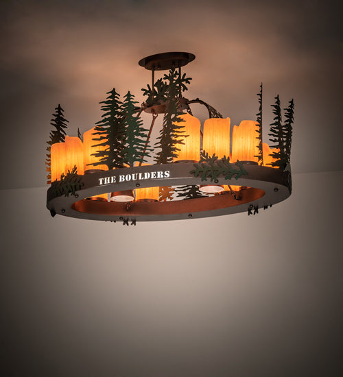 Meyda Lighting Boulders 42" 14-Light New Copper Vein & Hand Paint Island Pendant Light With Amber & Silver Mica Shade