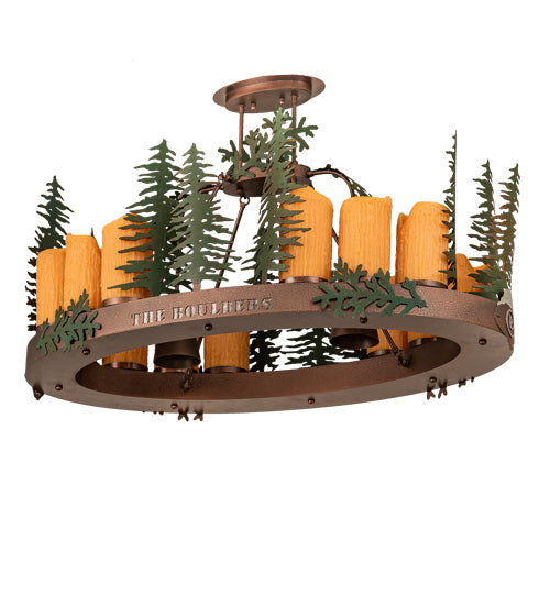 Meyda Lighting Boulders 42" 14-Light New Copper Vein & Hand Paint Island Pendant Light With Amber & Silver Mica Shade