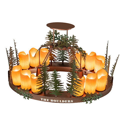 Meyda Lighting Boulders 42" 14-Light New Copper Vein & Hand Paint Island Pendant Light With Amber & Silver Mica Shade