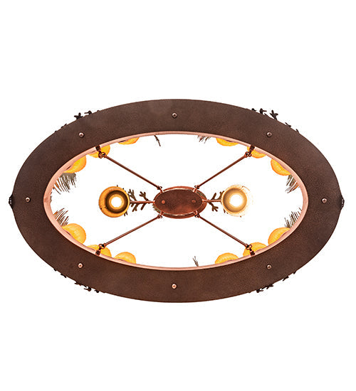 Meyda Lighting Boulders 42" 14-Light New Copper Vein & Hand Paint Island Pendant Light With Amber & Silver Mica Shade