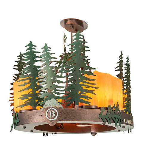 Meyda Lighting Boulders 42" 14-Light New Copper Vein & Hand Paint Island Pendant Light With Amber & Silver Mica Shade