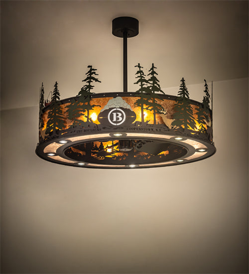 Meyda Lighting Boulders 44" 8-Light Oil Rubbed Bronze Personalized Chandelier With Amber Mica & Silver Mica Shade Glass and Fan