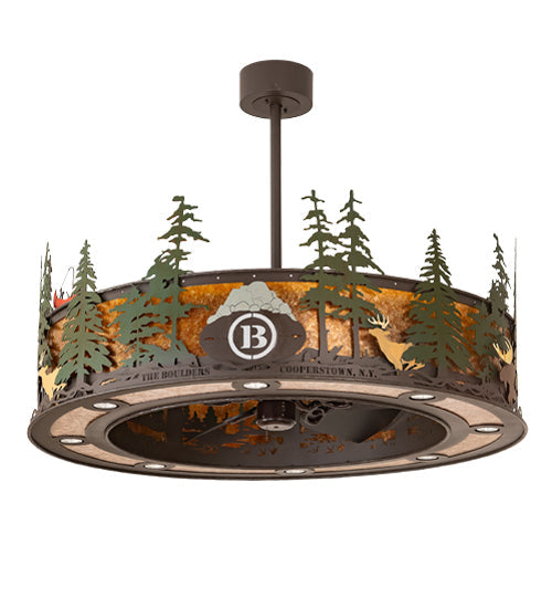 Meyda Lighting Boulders 44" 8-Light Oil Rubbed Bronze Personalized Chandelier With Amber Mica & Silver Mica Shade Glass and Fan