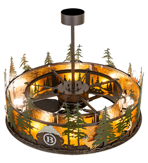 Meyda Lighting Boulders 44" 8-Light Oil Rubbed Bronze Personalized Chandelier With Amber Mica & Silver Mica Shade Glass and Fan