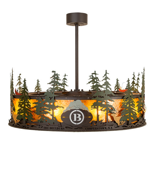 Meyda Lighting Boulders 44" 8-Light Oil Rubbed Bronze Personalized Chandelier With Amber Mica & Silver Mica Shade Glass and Fan