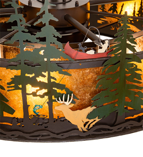 Meyda Lighting Boulders 44" 8-Light Oil Rubbed Bronze Personalized Chandelier With Amber Mica & Silver Mica Shade Glass and Fan