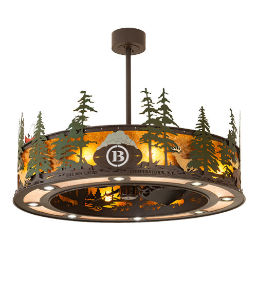 Meyda Lighting Boulders 44" 8-Light Oil Rubbed Bronze Personalized Chandelier With Amber Mica & Silver Mica Shade Glass and Fan