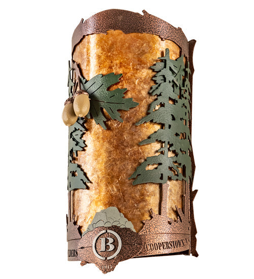 Meyda Lighting Boulders 6" 2-Light New Copper Vein & Green Trees Personalized Wall Sconce With Amber Mica & Silver Mica Shade Glass