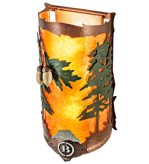 Meyda Lighting Boulders 6" 2-Light New Copper Vein & Green Trees Personalized Wall Sconce With Amber Mica & Silver Mica Shade Glass