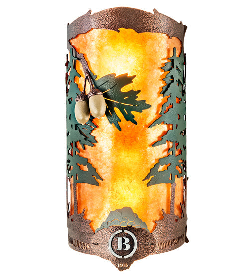 Meyda Lighting Boulders 6" 2-Light New Copper Vein & Green Trees Personalized Wall Sconce With Amber Mica & Silver Mica Shade Glass