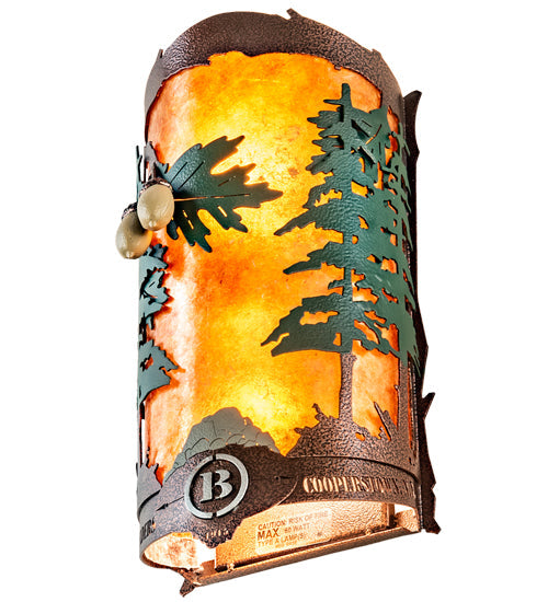 Meyda Lighting Boulders 6" 2-Light New Copper Vein & Green Trees Personalized Wall Sconce With Amber Mica & Silver Mica Shade Glass