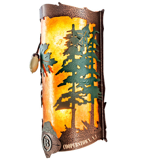 Meyda Lighting Boulders 6" 2-Light New Copper Vein & Green Trees Personalized Wall Sconce With Amber Mica & Silver Mica Shade Glass