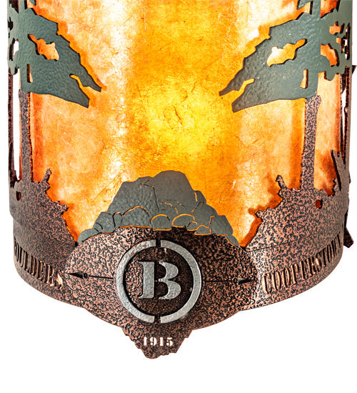 Meyda Lighting Boulders 6" 2-Light New Copper Vein & Green Trees Personalized Wall Sconce With Amber Mica & Silver Mica Shade Glass