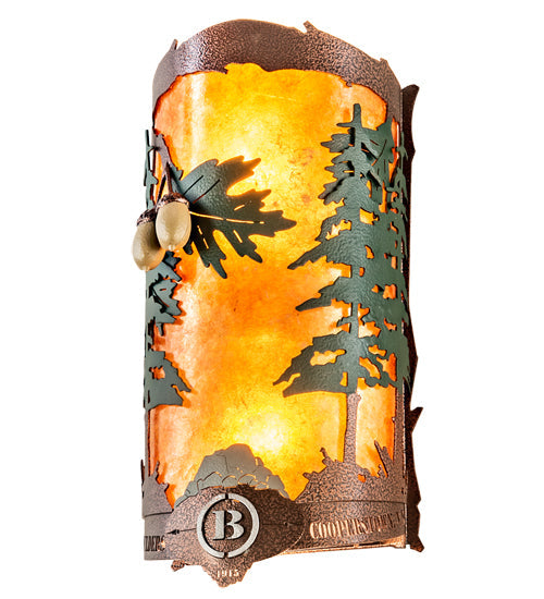 Meyda Lighting Boulders 6" 2-Light New Copper Vein & Green Trees Personalized Wall Sconce With Amber Mica & Silver Mica Shade Glass