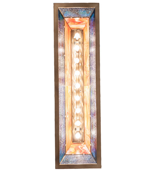 Meyda Lighting Boulders 72" 9-Light Antique Copper & Raw Steel Personalized Island Pendant Light With Multi-Colored Shade Glass
