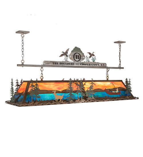 Meyda Lighting Boulders 72" 9-Light Antique Copper & Raw Steel Personalized Island Pendant Light With Multi-Colored Shade Glass