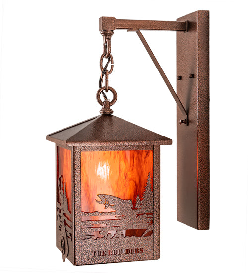 Meyda Lighting Boulders 8"Sq New Copper Vein Personalized Hanging Wall Sconce With Maduro Idalight Shade Glass