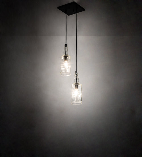 Meyda Lighting Bourbon Bottle 8" 2-Light Solar Black Pendant Light With Clear Shade Glass