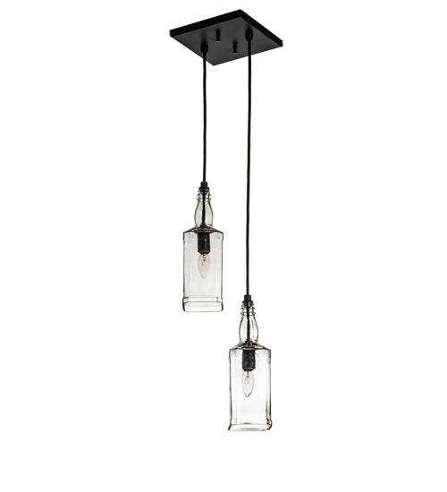 Meyda Lighting Bourbon Bottle 8" 2-Light Solar Black Pendant Light With Clear Shade Glass