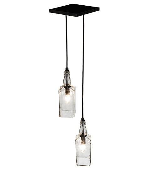 Meyda Lighting Bourbon Bottle 8" 2-Light Solar Black Pendant Light With Clear Shade Glass