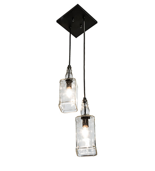 Meyda Lighting Bourbon Bottle 8" 2-Light Solar Black Pendant Light With Clear Shade Glass