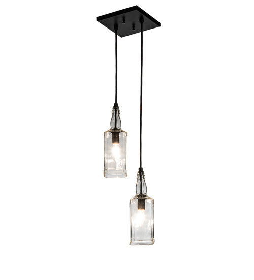 Meyda Lighting Bourbon Bottle 8" 2-Light Solar Black Pendant Light With Clear Shade Glass