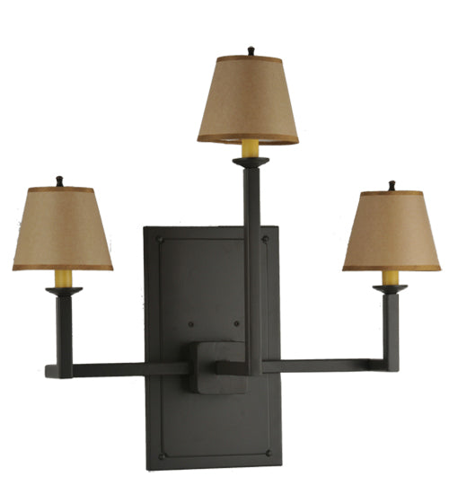 Meyda Lighting Brach Ring 25" 3-Light Timeless Bronze Wall Sconce With Brown Fabric Shade