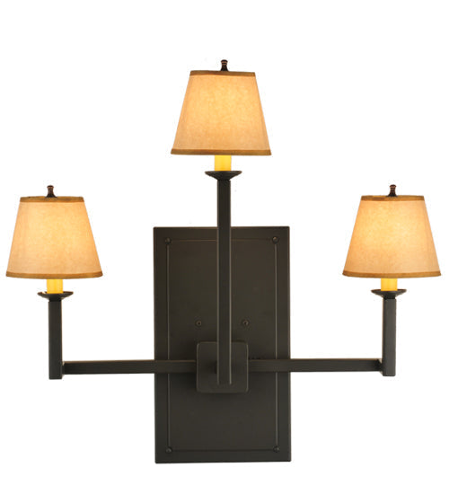 Meyda Lighting Brach Ring 25" 3-Light Timeless Bronze Wall Sconce With Brown Fabric Shade