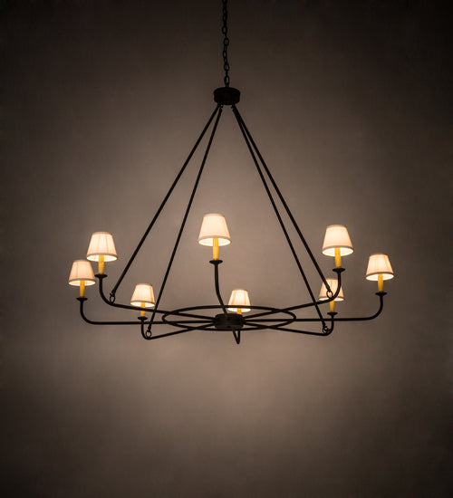Meyda Lighting Brach Ring 60" 8-Light Wrought Iron Chandelier With Ivory Textrene Shade