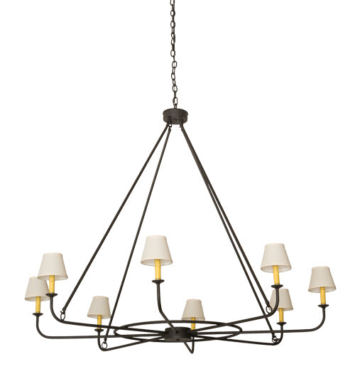 Meyda Lighting Brach Ring 60" 8-Light Wrought Iron Chandelier With Ivory Textrene Shade
