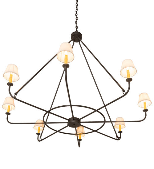Meyda Lighting Brach Ring 60" 8-Light Wrought Iron Chandelier With Ivory Textrene Shade
