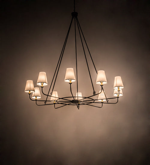 Meyda Lighting Brach Ring 72" 10-Light Textured Black Chandelier With White Textrene Shade
