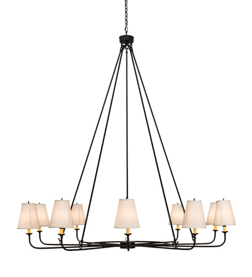 Meyda Lighting Brach Ring 72" 10-Light Textured Black Chandelier With White Textrene Shade