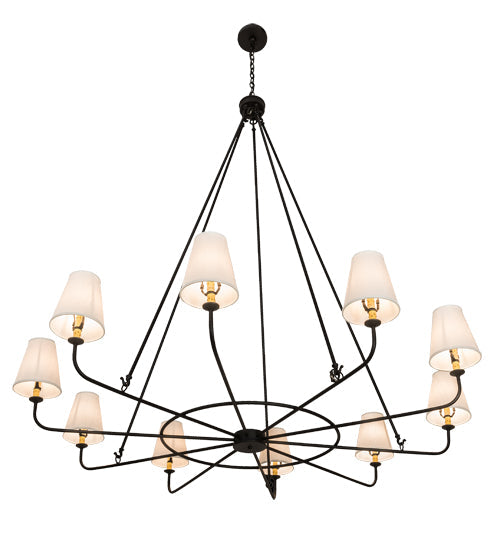 Meyda Lighting Brach Ring 72" 10-Light Textured Black Chandelier With White Textrene Shade