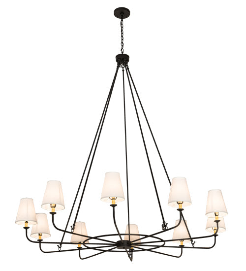 Meyda Lighting Brach Ring 72" 10-Light Textured Black Chandelier With White Textrene Shade