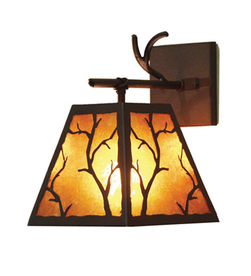 Meyda Lighting Branch 8" Rusty Nail Wall Sconce With Amber Mica Shade Glass