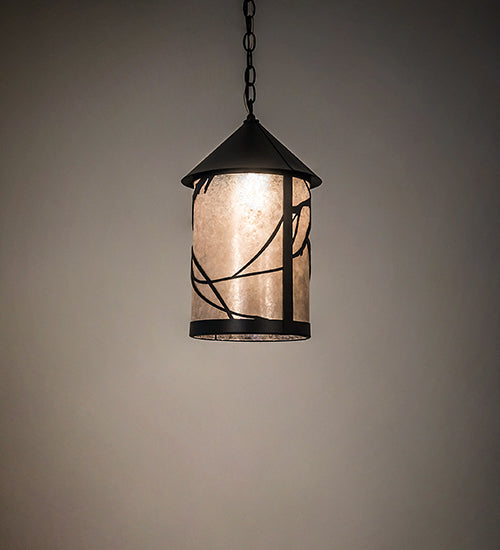 Meyda Lighting Branches 10" Textured Black Pendant Light With Silver Mica Shade Glass