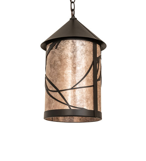 Meyda Lighting Branches 10" Textured Black Pendant Light With Silver Mica Shade Glass