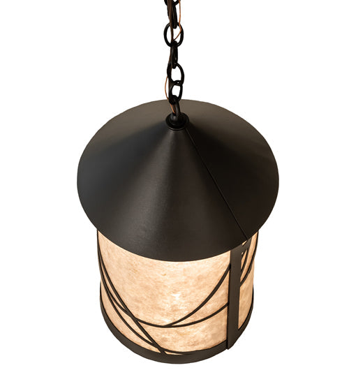 Meyda Lighting Branches 10" Textured Black Pendant Light With Silver Mica Shade Glass