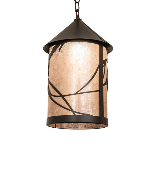 Meyda Lighting Branches 10" Textured Black Pendant Light With Silver Mica Shade Glass