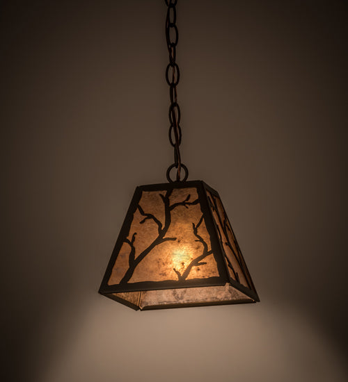 Meyda Lighting Branches 11" Oil Rubbed Bronze Pendant Light With Silver Mica Shade Glass