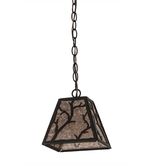 Meyda Lighting Branches 11" Oil Rubbed Bronze Pendant Light With Silver Mica Shade Glass