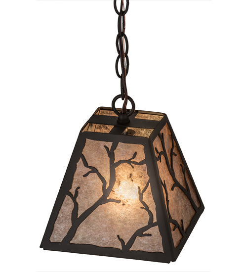 Meyda Lighting Branches 11" Oil Rubbed Bronze Pendant Light With Silver Mica Shade Glass