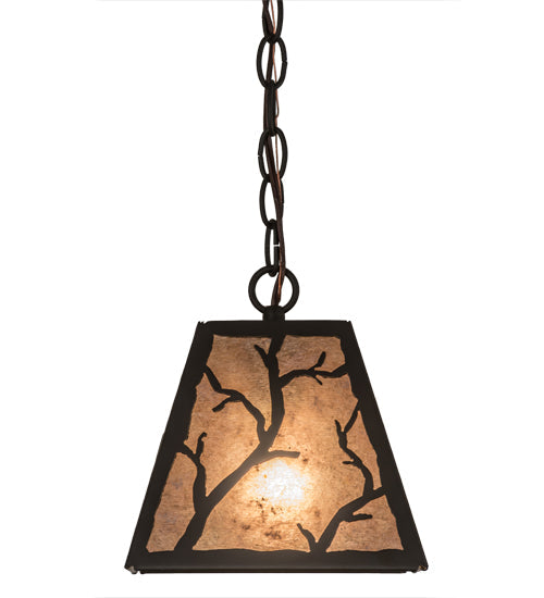 Meyda Lighting Branches 11" Oil Rubbed Bronze Pendant Light With Silver Mica Shade Glass
