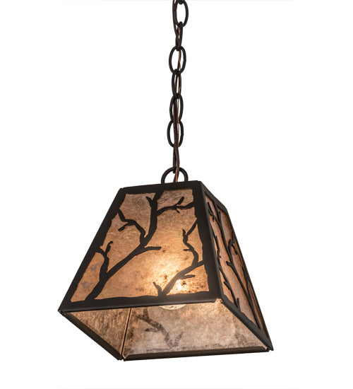 Meyda Lighting Branches 11" Oil Rubbed Bronze Pendant Light With Silver Mica Shade Glass